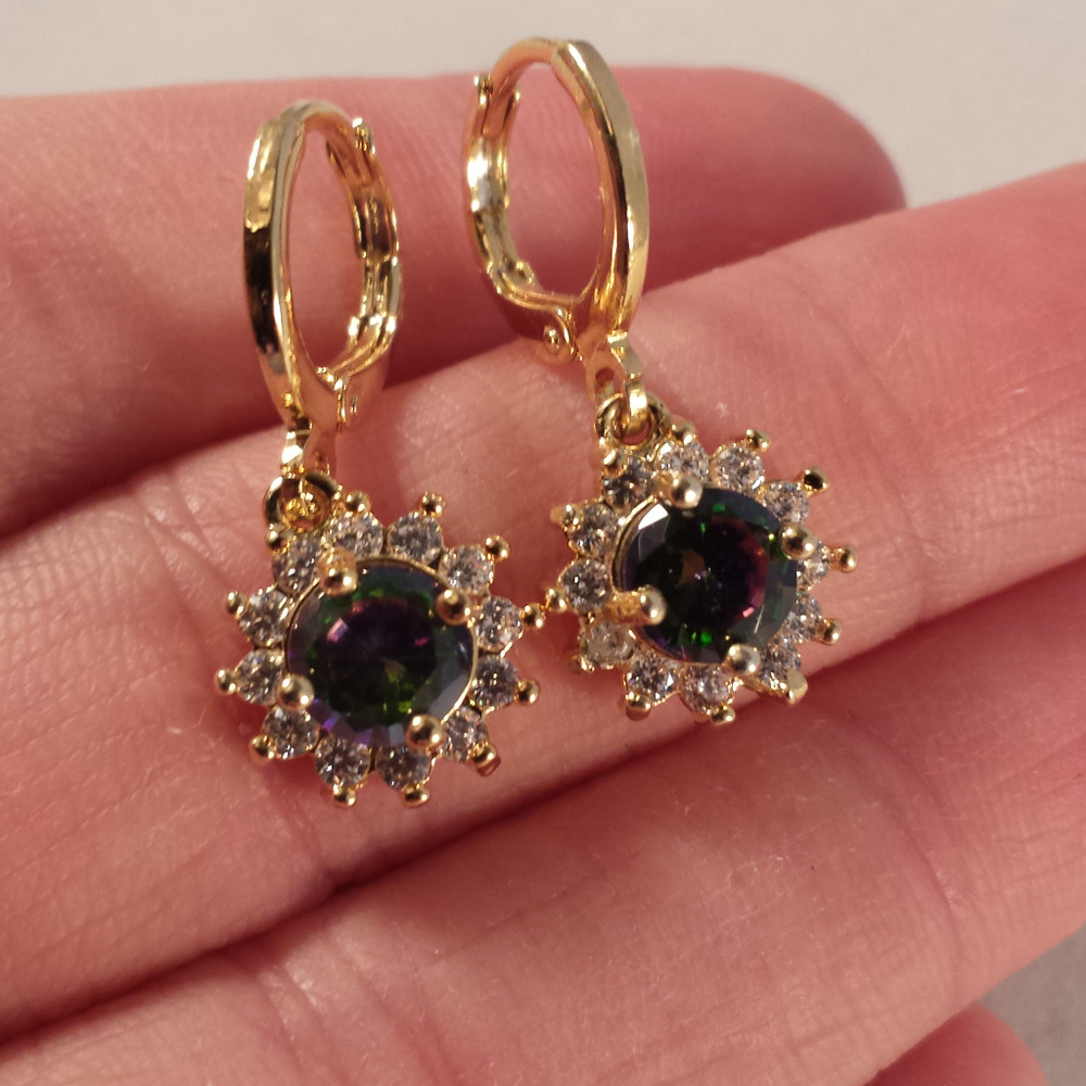 18K Yellow Gold Filled Flower Mystical Purple Diamond Zircon Earrings Gorgeous